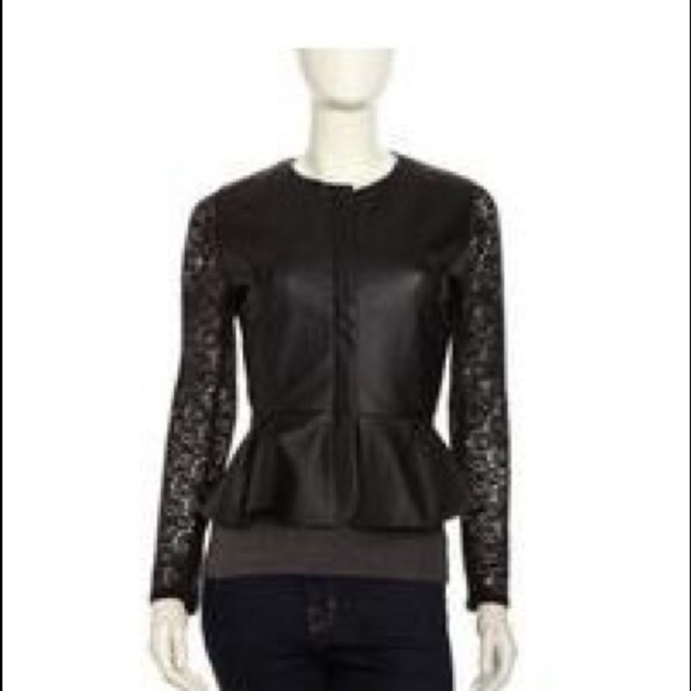 Romeo and Juliet couture leather and lace peplum jacket